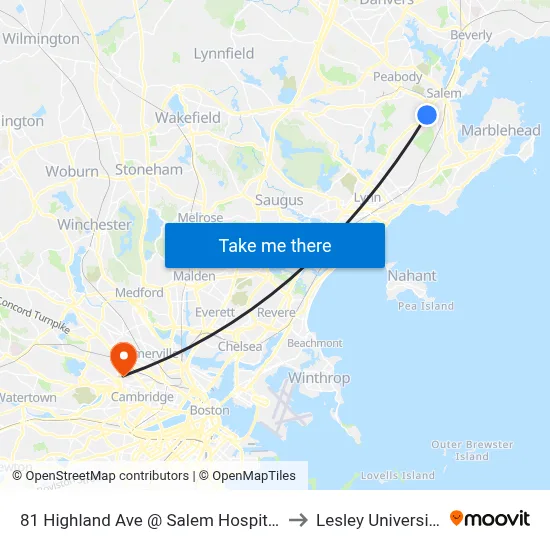 81 Highland Ave @ Salem Hospital to Lesley University map