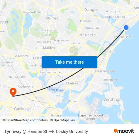 Lynnway @ Hanson St to Lesley University map