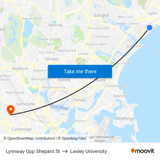 Lynnway Opp Shepard St to Lesley University map