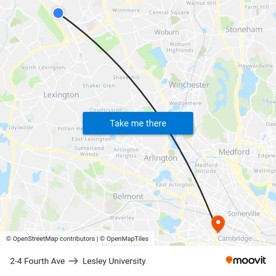 2-4 Fourth Ave to Lesley University map