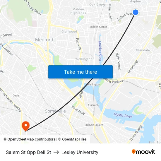 Salem St Opp Dell St to Lesley University map