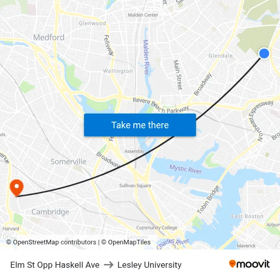 Elm St Opp Haskell Ave to Lesley University map