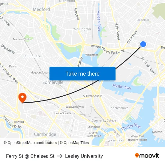 Ferry St @ Chelsea St to Lesley University map