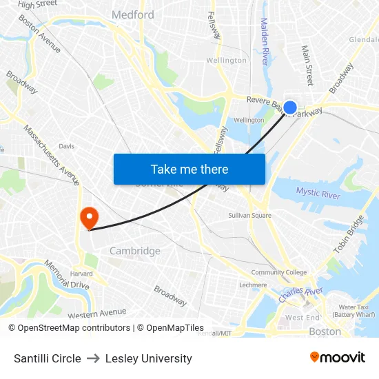 Santilli Circle to Lesley University map
