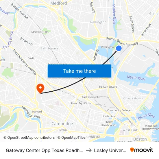 Gateway Center Opp Texas Roadhouse to Lesley University map