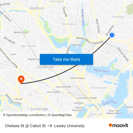 Chelsea St @ Cabot St to Lesley University map