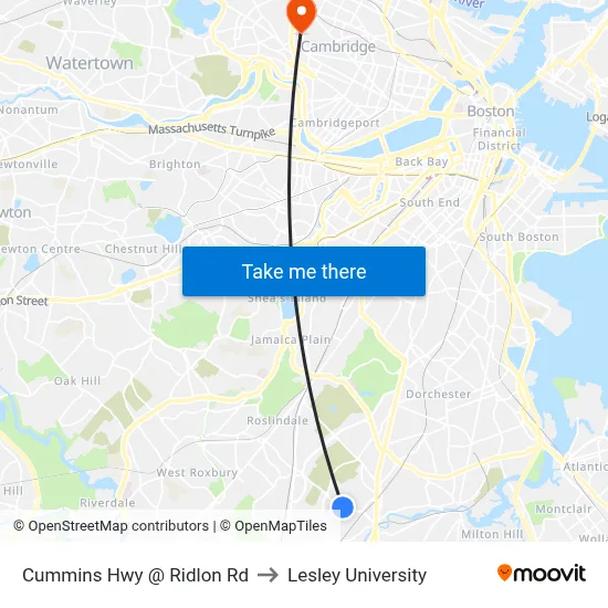 Cummins Hwy @ Ridlon Rd to Lesley University map