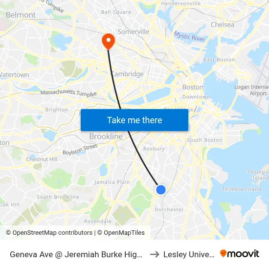Geneva Ave @ Jeremiah Burke High School to Lesley University map