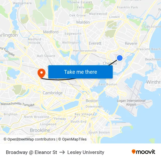 Broadway @ Eleanor St to Lesley University map