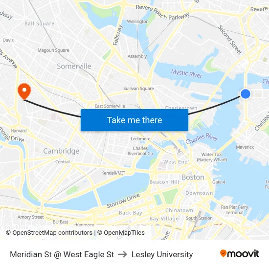 Meridian St @ West Eagle St to Lesley University map