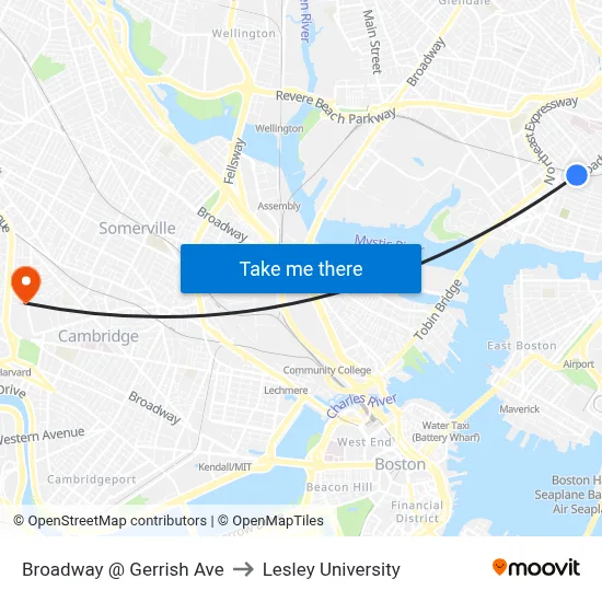Broadway @ Gerrish Ave to Lesley University map