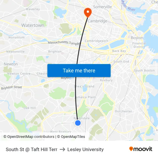 South St @ Taft Hill Terr to Lesley University map