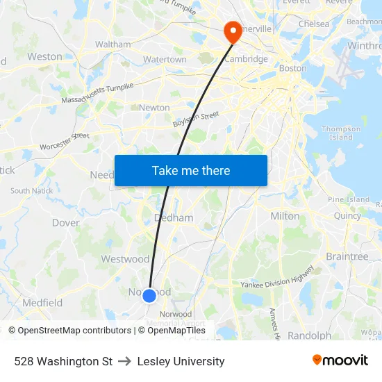 528 Washington St to Lesley University map
