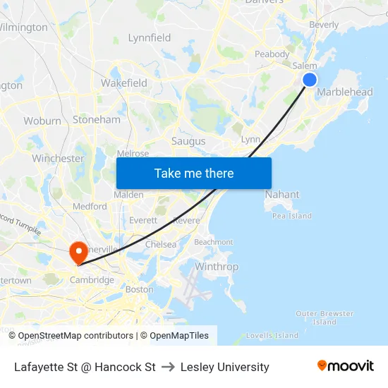 Lafayette St @ Hancock St to Lesley University map