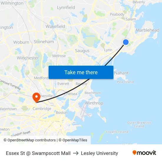 Essex St @ Swampscott Mall to Lesley University map