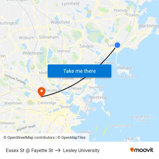 Essex St @ Fayette St to Lesley University map