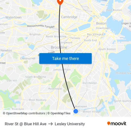 River St @ Blue Hill Ave to Lesley University map