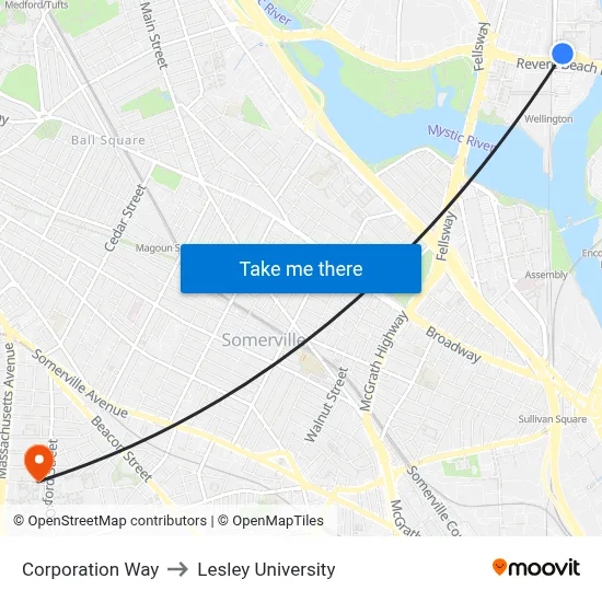 Corporation Way to Lesley University map