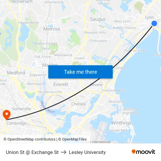 Union St @ Exchange St to Lesley University map