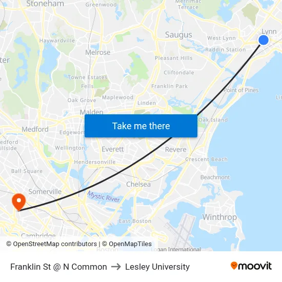Franklin St @ N Common to Lesley University map