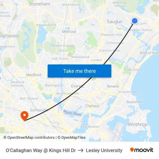 O'Callaghan Way @ Kings Hill Dr to Lesley University map