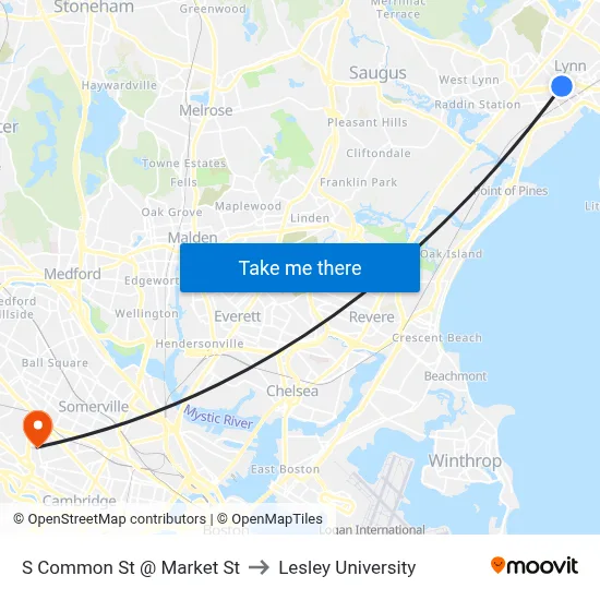 S Common St @ Market St to Lesley University map