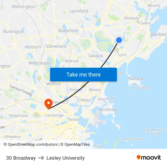 30 Broadway to Lesley University map