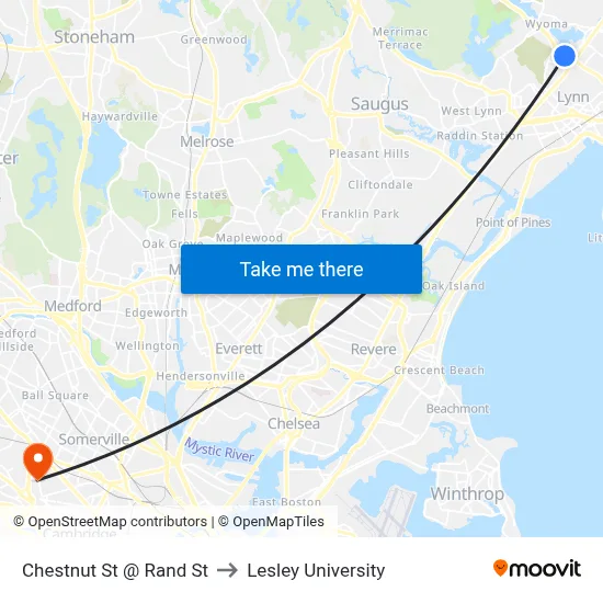 Chestnut St @ Rand St to Lesley University map