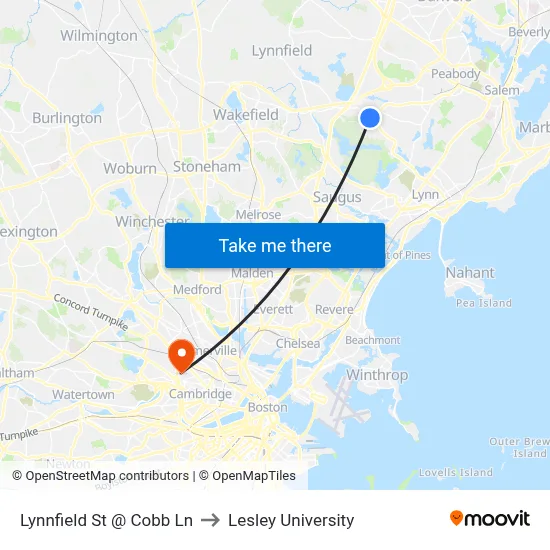 Lynnfield St @ Cobb Ln to Lesley University map