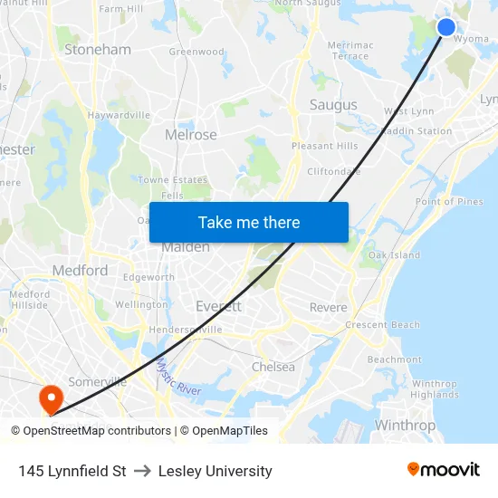 145 Lynnfield St to Lesley University map
