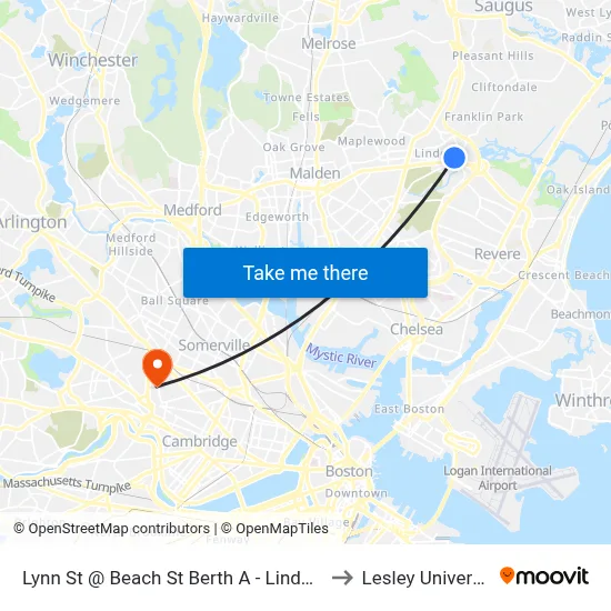 Lynn St @ Beach St Berth A - Linden Sq to Lesley University map