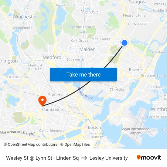 Wesley St @ Lynn St - Linden Sq to Lesley University map