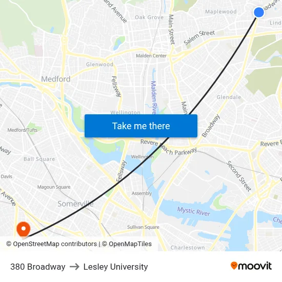 380 Broadway to Lesley University map