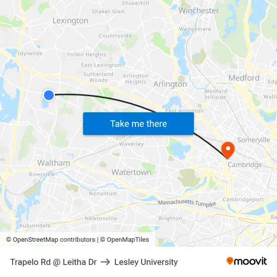 Trapelo Rd @ Leitha Dr to Lesley University map