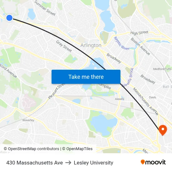 430 Massachusetts Ave to Lesley University map