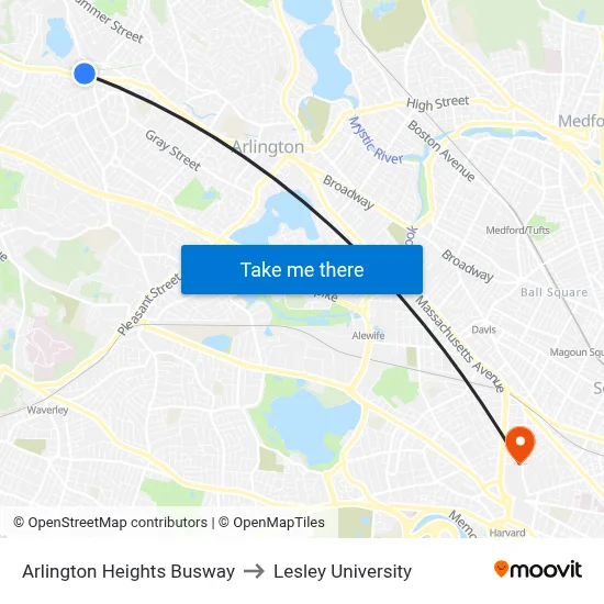 Arlington Heights Busway to Lesley University map