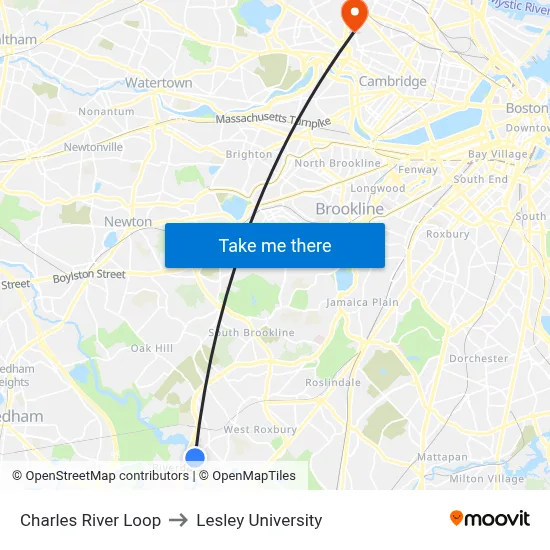 Charles River Loop to Lesley University map