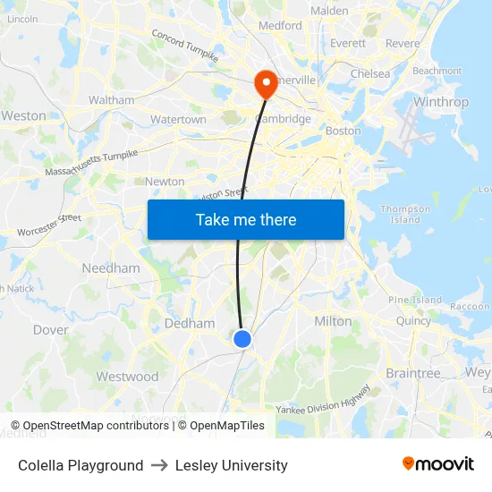 Colella Playground to Lesley University map