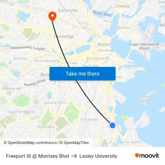 Freeport St @ Morrisey Blvd to Lesley University map