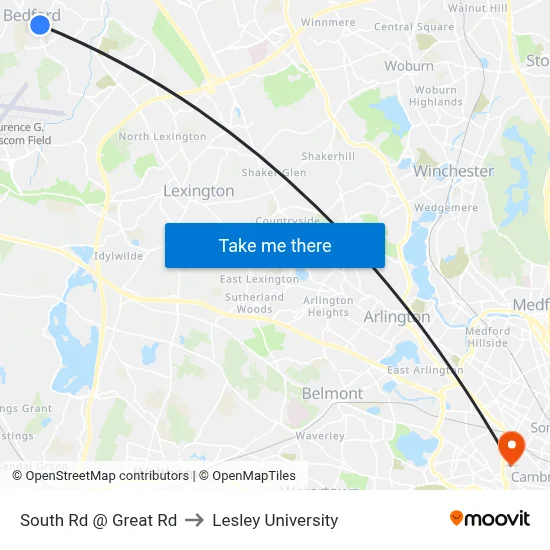 South Rd @ Great Rd to Lesley University map
