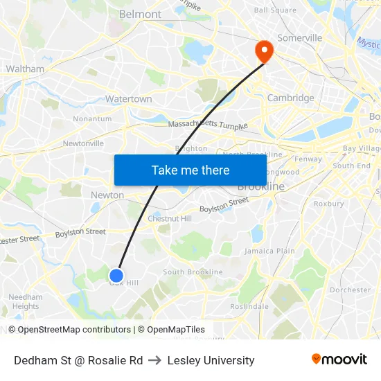 Dedham St @ Rosalie Rd to Lesley University map