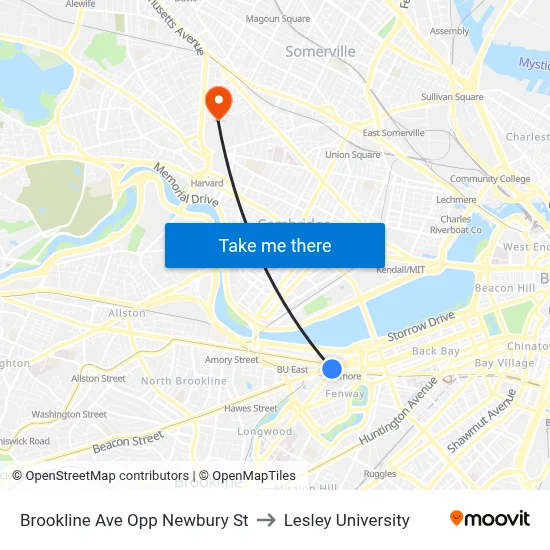 Brookline Ave Opp Newbury St to Lesley University map