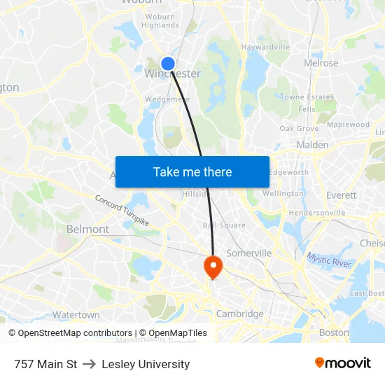 757 Main St to Lesley University map