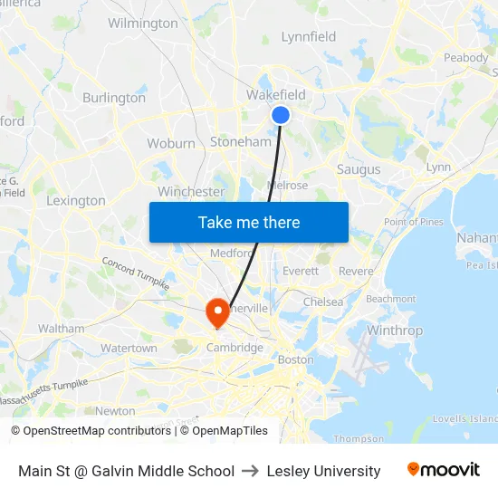 Main St @ Galvin Middle School to Lesley University map