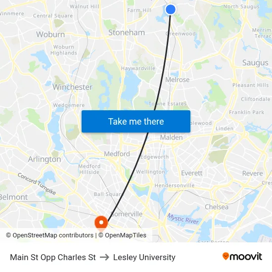 Main St Opp Charles St to Lesley University map
