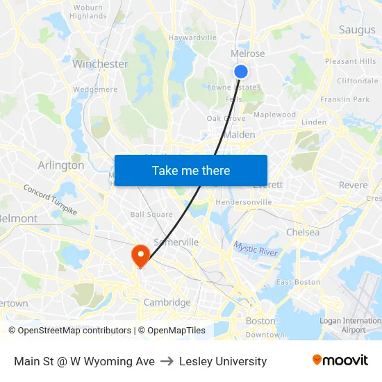 Main St @ W Wyoming Ave to Lesley University map