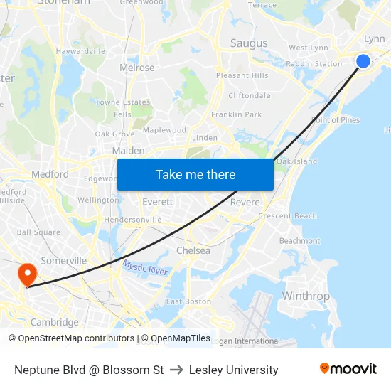 Neptune Blvd @ Blossom St to Lesley University map