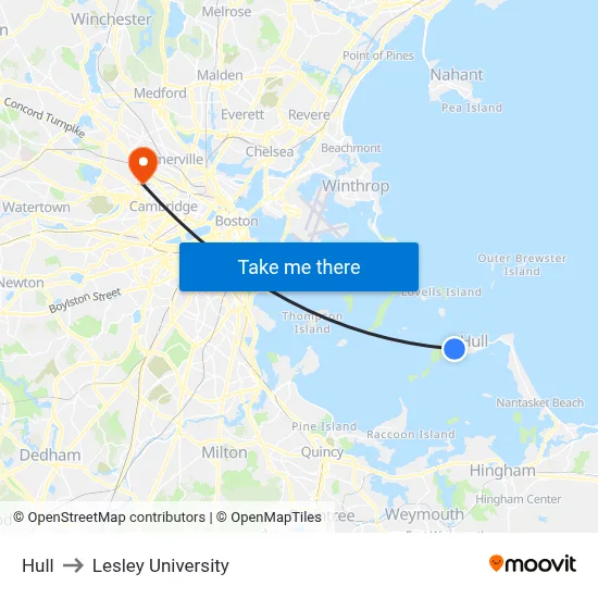 Hull to Lesley University map