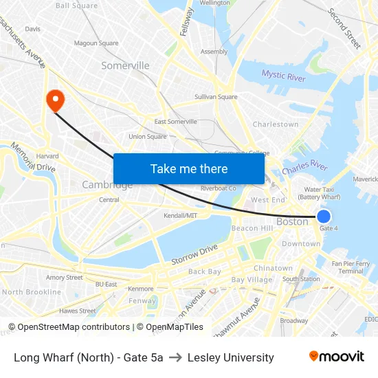 Long Wharf (North) - Gate 5a to Lesley University map