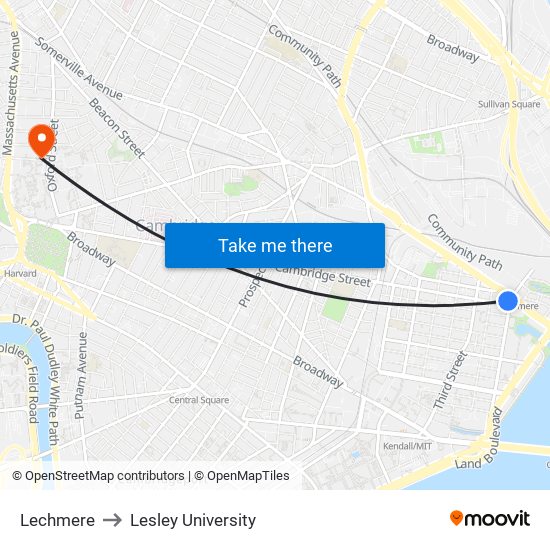 Lechmere to Lesley University map
